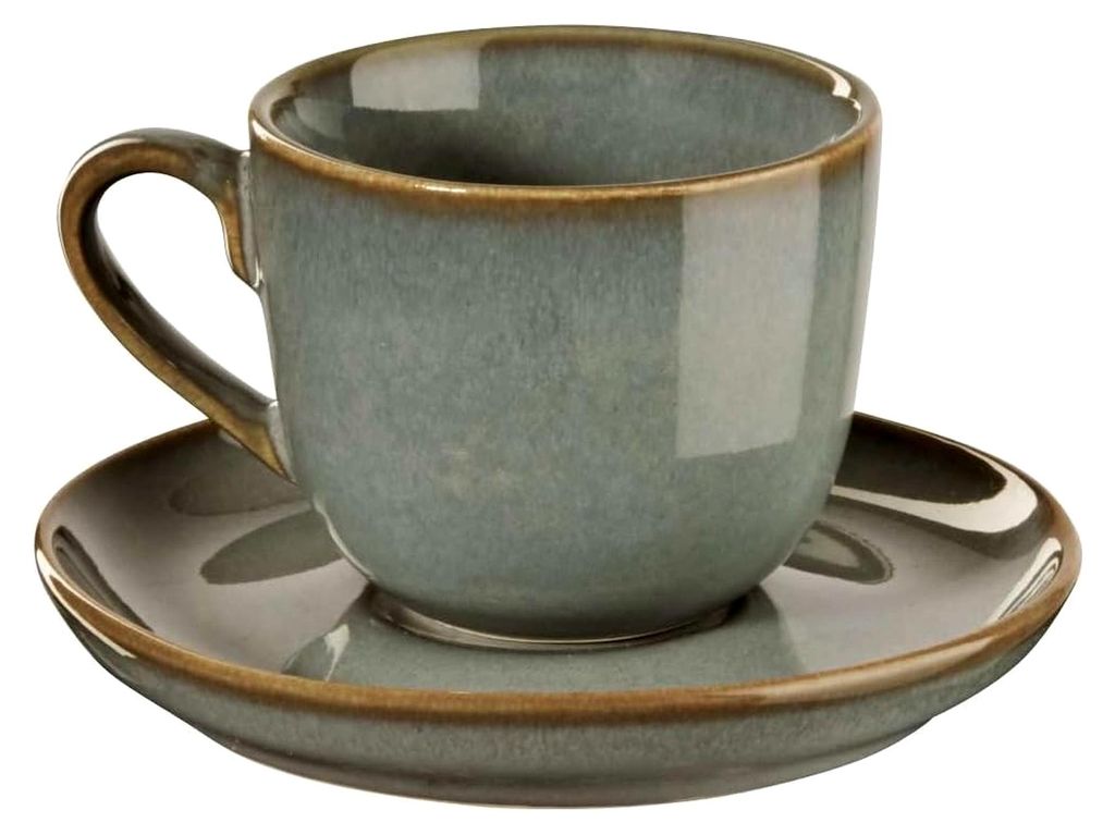 Eucalyptus Cappuccinotasse mit Untertasse aus Steinzeug in Grün 0,23L