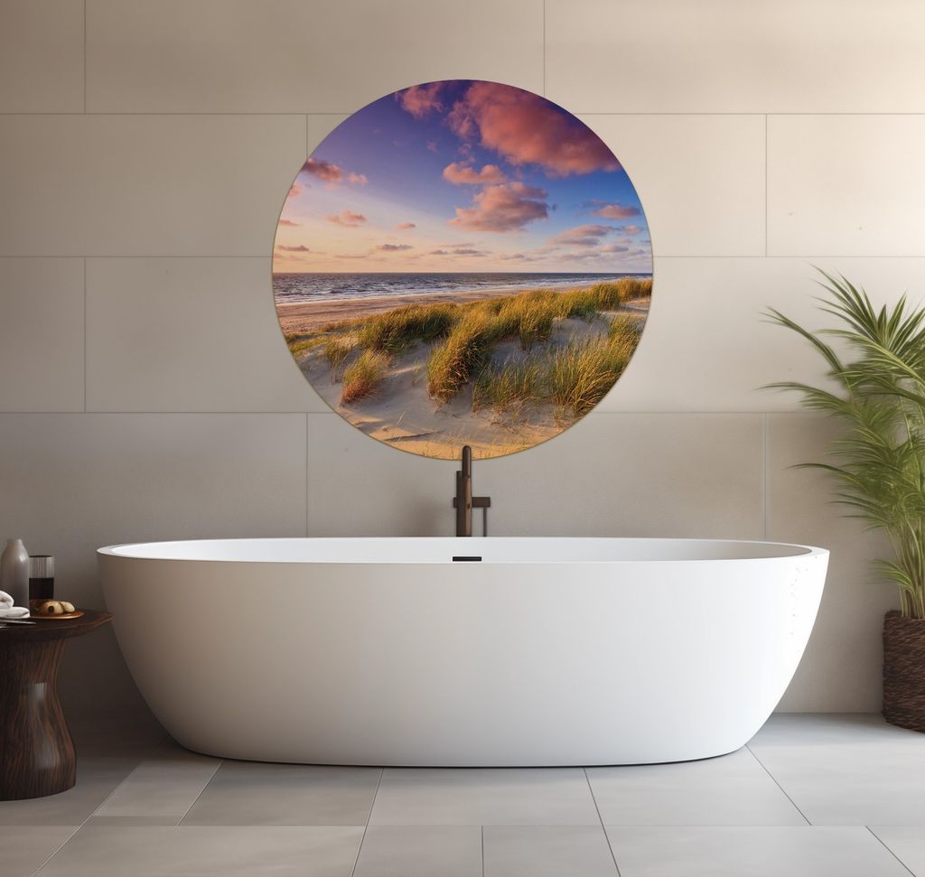 Wallario wasserfestes Poster selbstklebend 90 x 90 cm, Abendspaziergang am Strand - Sonnenuntergang über dem Meer, Badezimmerposter Spritzschutz m...