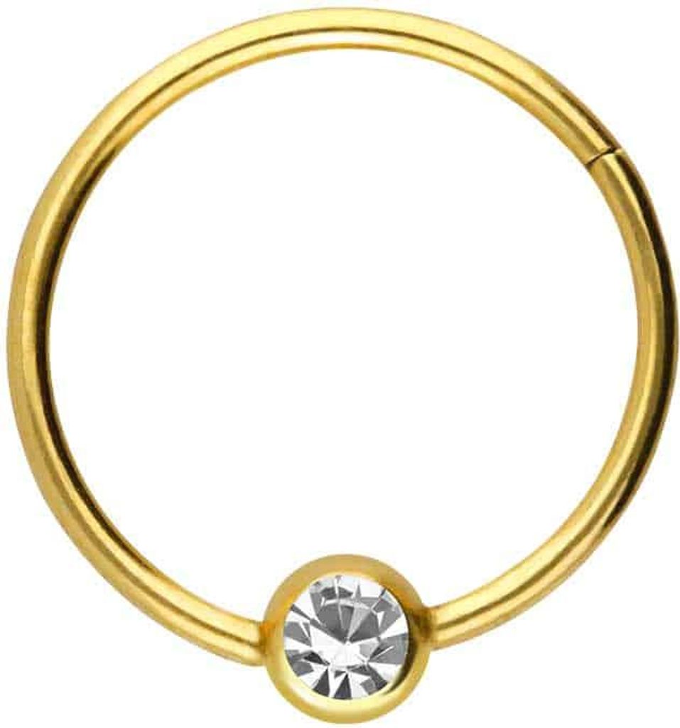 Ohrpiercing, Nasenpiercing, Septum Piercing Titan Segmentring Clicker KRISTALL Gold Innendurchmesser: 10mm + Stabstärke: 0,8mm