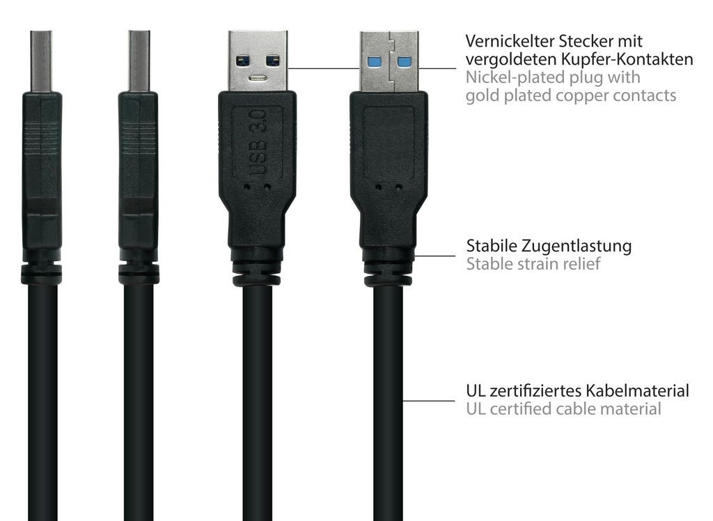 kabelmeister USB3.0 Kabel A-Micro B UL schwarz 1,8m