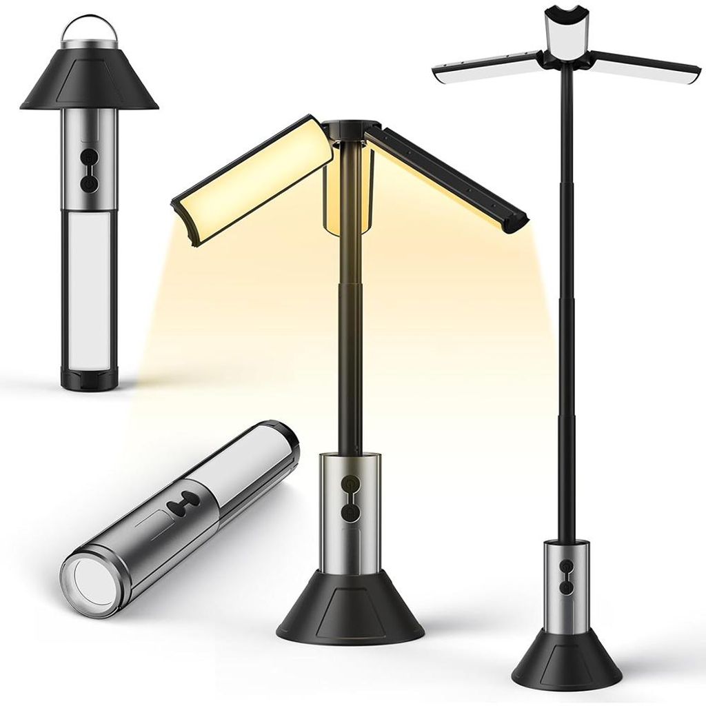 Campinglampe Aufladbar Camping Lampe mit Superheller Taschenlampe, Multifunktional Outdoor Lampe Zeltlampe IPX4 Camping Licht mit Stativ Teleskop Falt