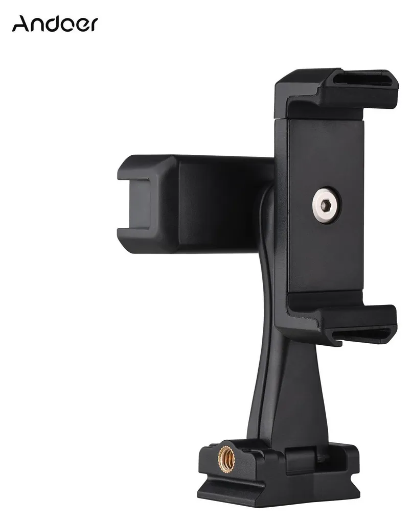 Andoer AD-04 Supporto universale per telefono con due staffe, morsetto verticale orizzontale, 4 supporti multifunzione per smartphone con slitta a contatto freddo per vlog, live streaming, lezioni video online - 3