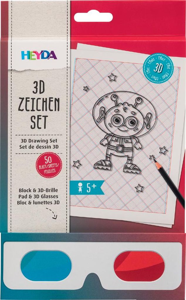 HEYDA 3D Zeichen-Set Block mit 3D-Brille