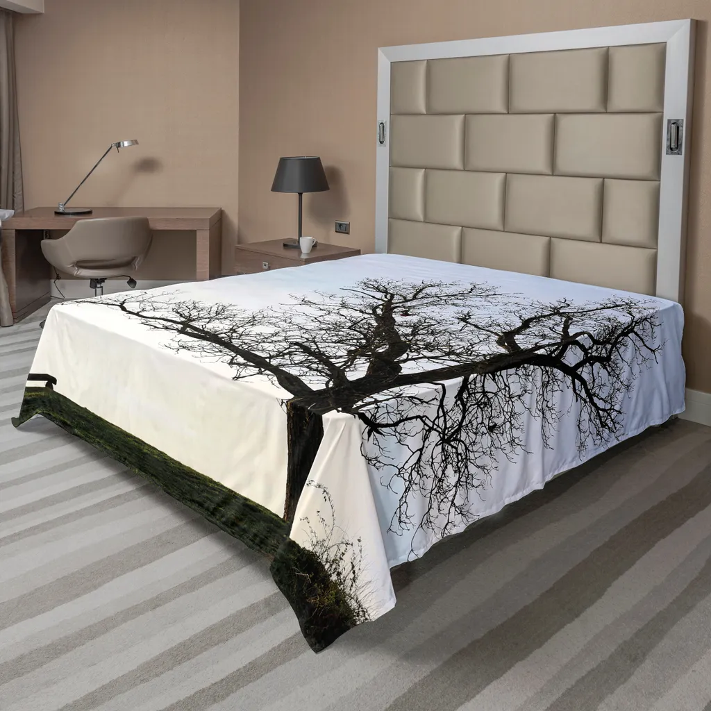 Drap plat 275x260 cm ABAKUHAUS paysage hivernal bleu et marron doux
