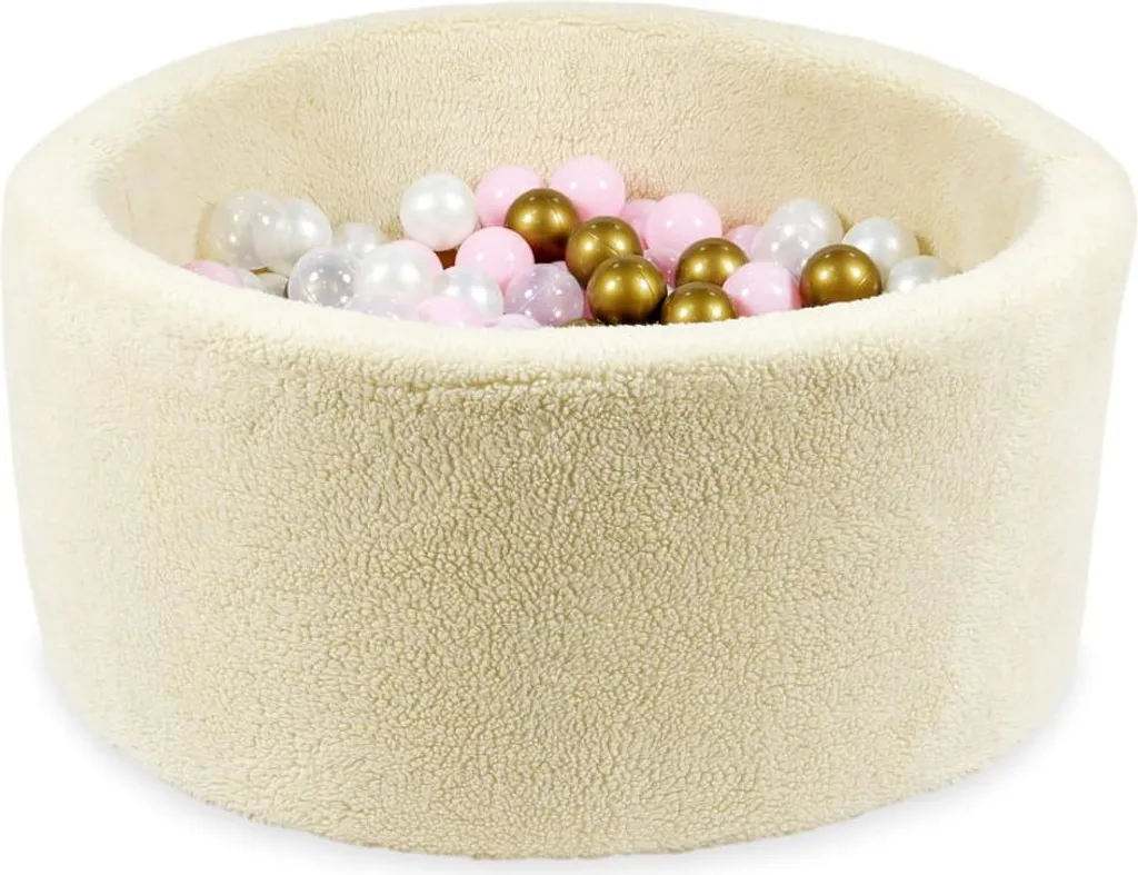 Piscine à balles 90x40 Teddy beige et 300 balles or rose nacre