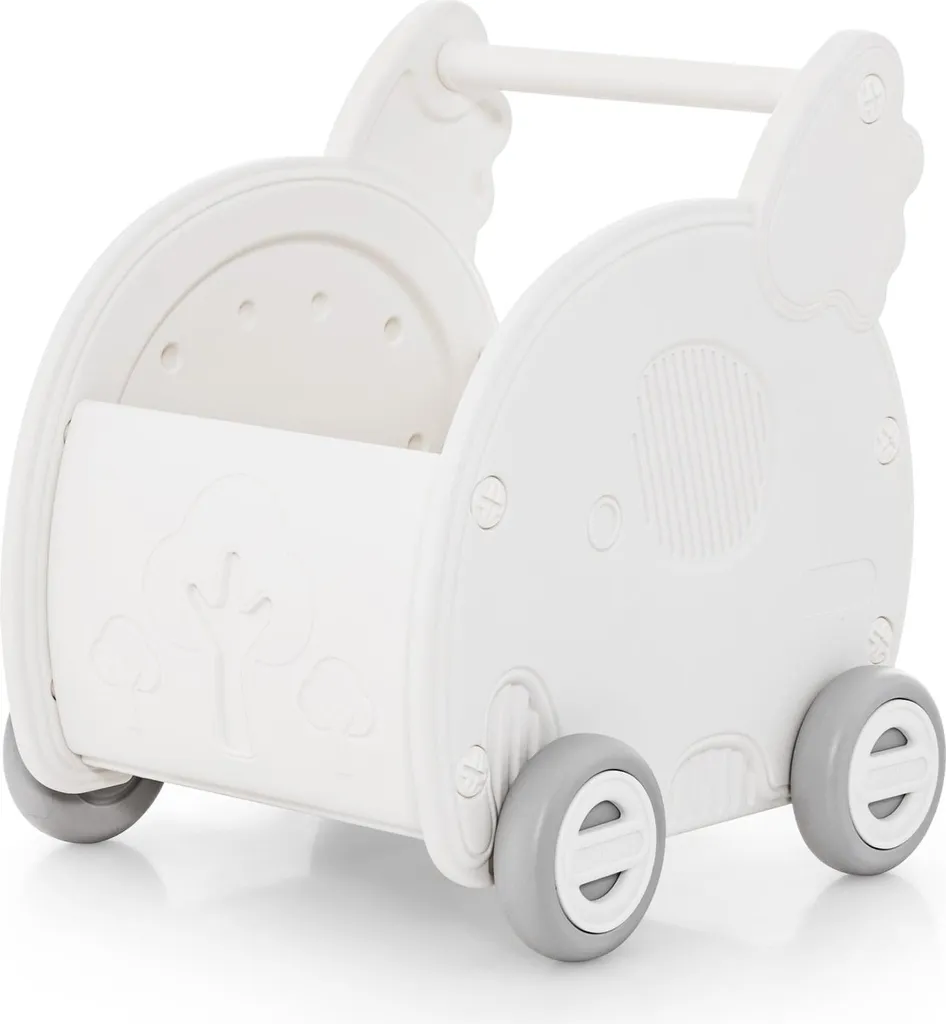 Trotteur éléphant blanc en PEHD avec 4 roues silencieuses pour bébé