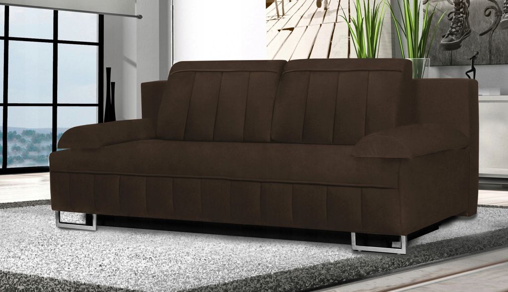 Modernes HERMOSA-Sofa mit Schlaffunktion und Bettzeugcontainer (Braun - Kronos 06)