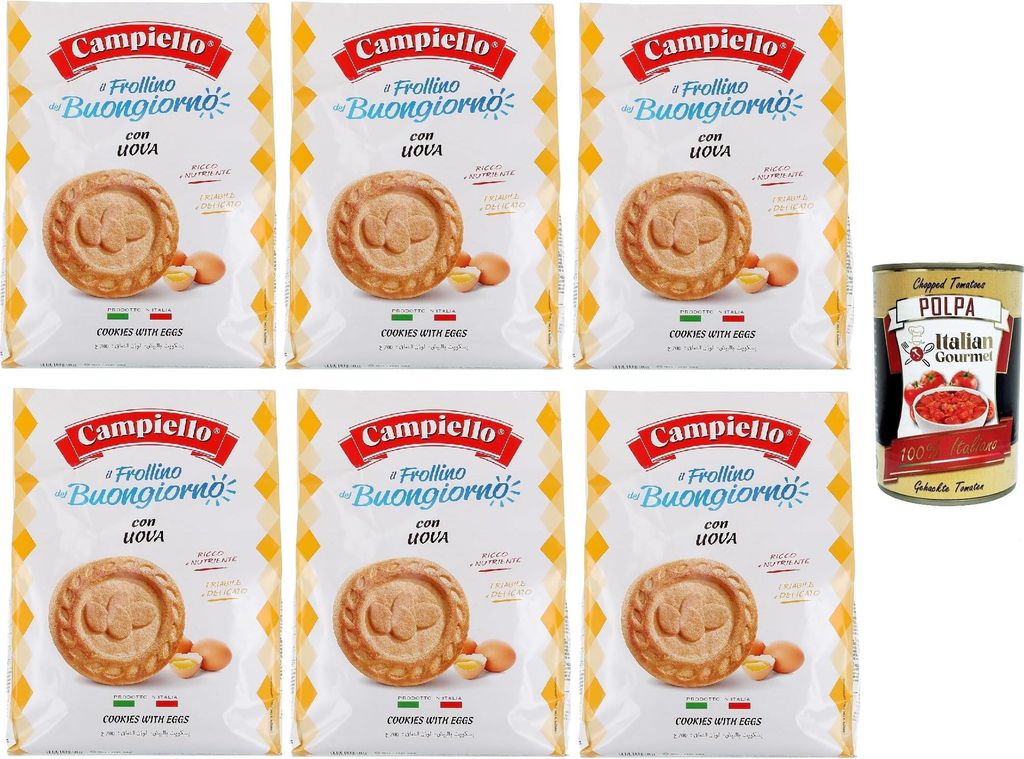 Campiello il Frollino del Buongiorno con Uova, Keks -Shortbread mit Eiern, cookies with eggs, 6x 700 g + Italian Gourmet polpa 400g