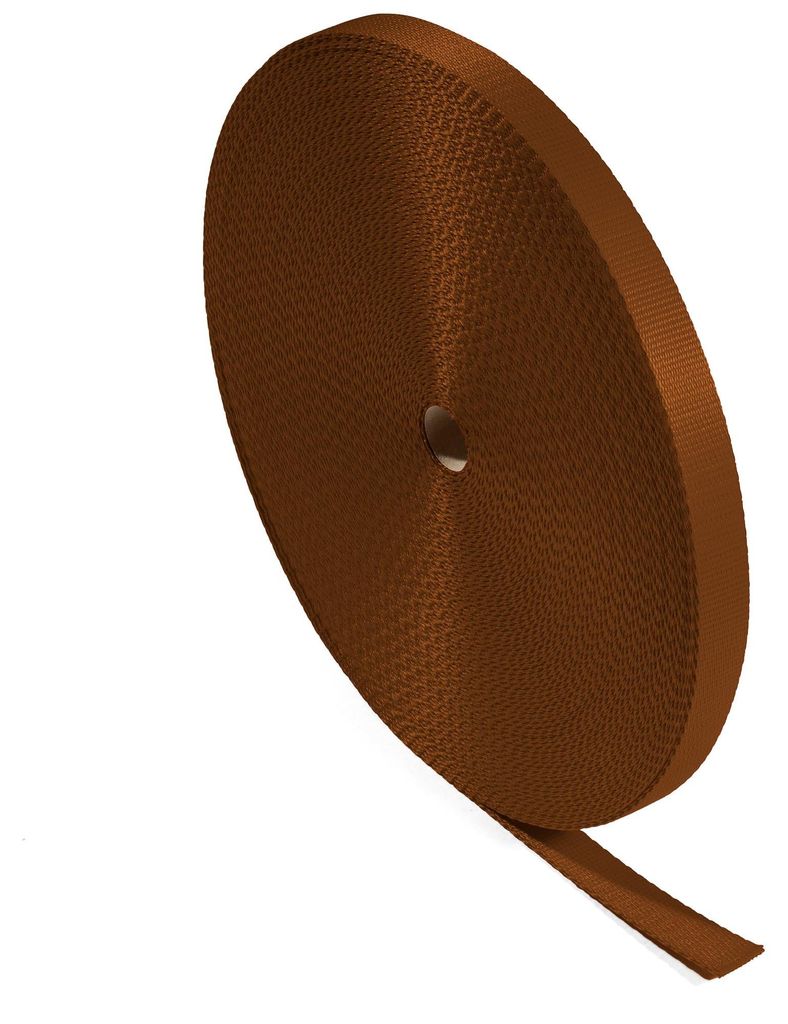 Bagum Polypropylen Gurtband Braun 25 mm × 50 m, Tragband Rolle aus 100% PP, Gurt UV Beständig und Wasserresistent, Hergestellt in der EU