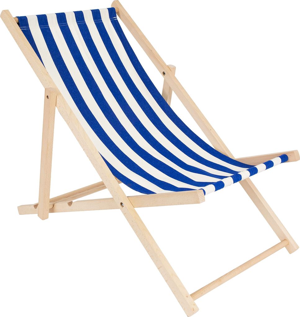 specwood Strandliege Klappbar Leicht 119x58 cm - Liegestuhl klappbar Holz für Garten, Balkon - Sonnenliege Holz wetterfest Strandstuhl - Weiß & Blau