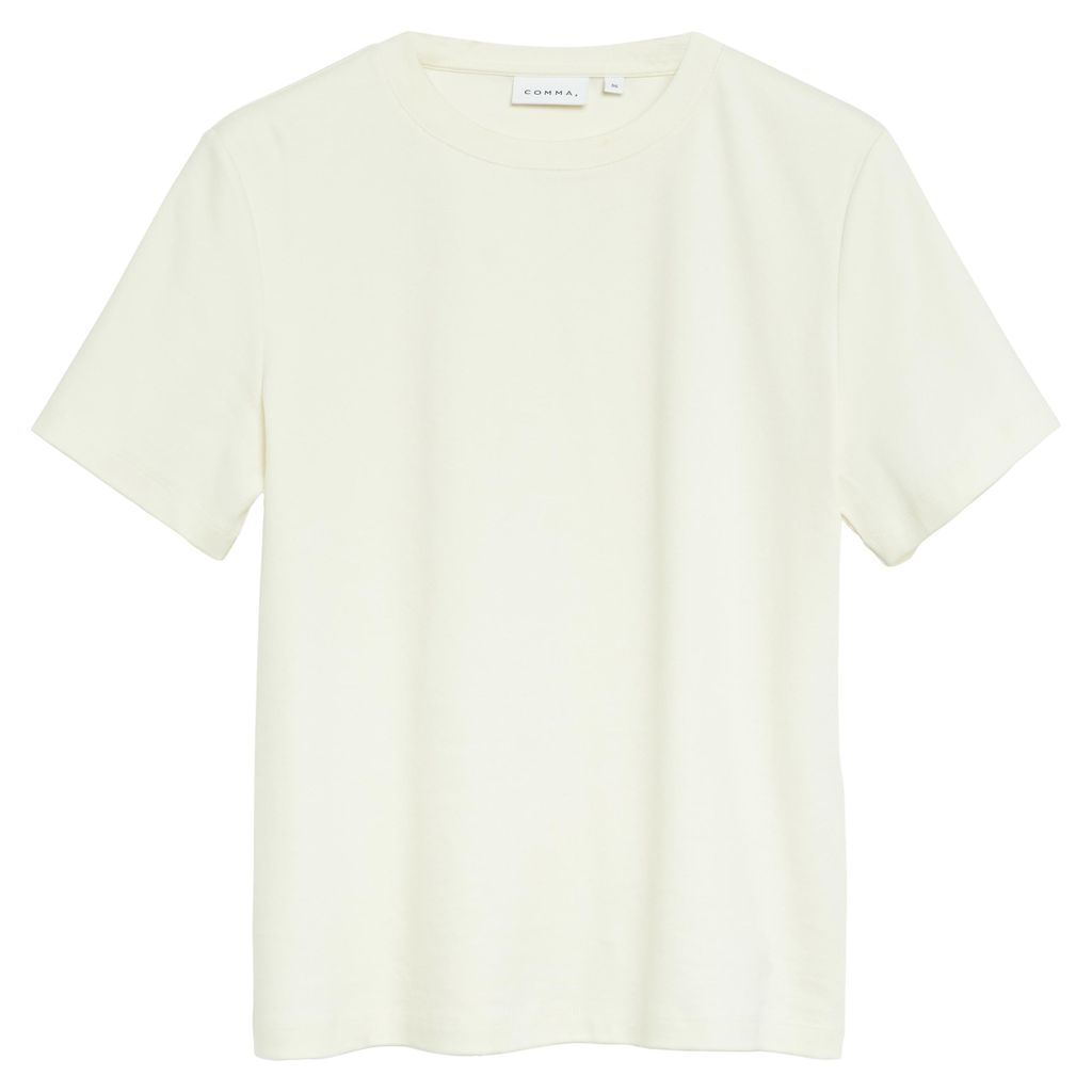 Comma Damen Kurzarm T-Shirt mit Artwork-Print, Basic Fit, Weiß, Größe 44