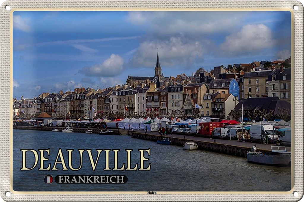 Blechschild Reise 40x30cm Deauville Frankreich Hafen Boote