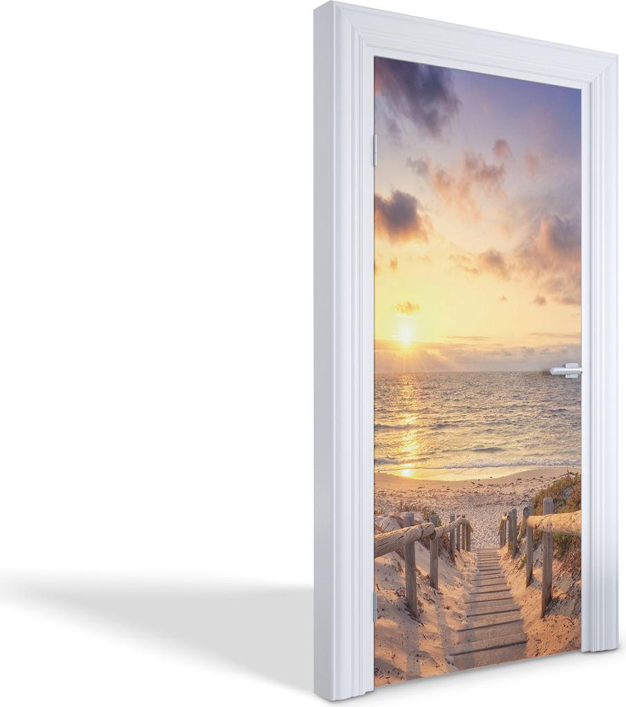 Türdeko Aufkleber Selbstklebende Wandsticker Personalisiert - Sonnenuntergang am Meer - 95 x 205 cm