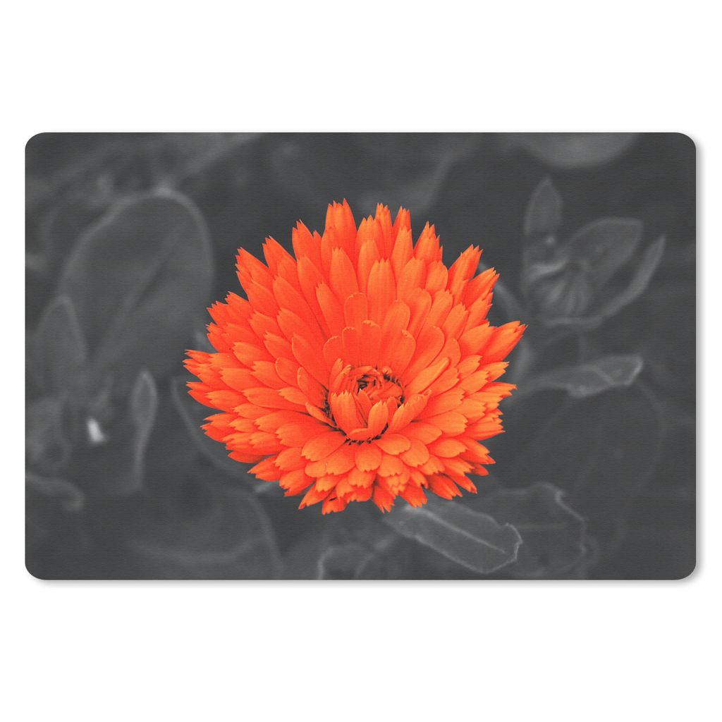 MuchoWow Schreibtischunterlage Blumen - Orange - Schwarz - Weiß 60x40 cm - XXL Mauspad - Großes Mauspad