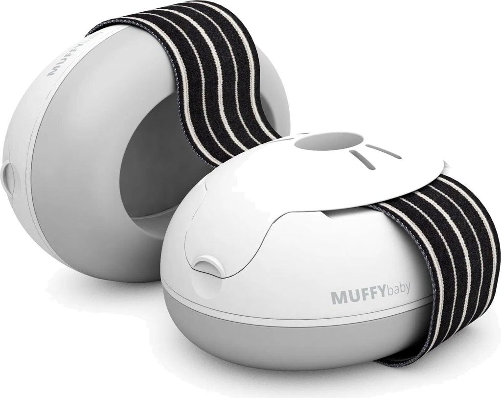 Two baby earmuffs are shown in a diagonal view against a white background.