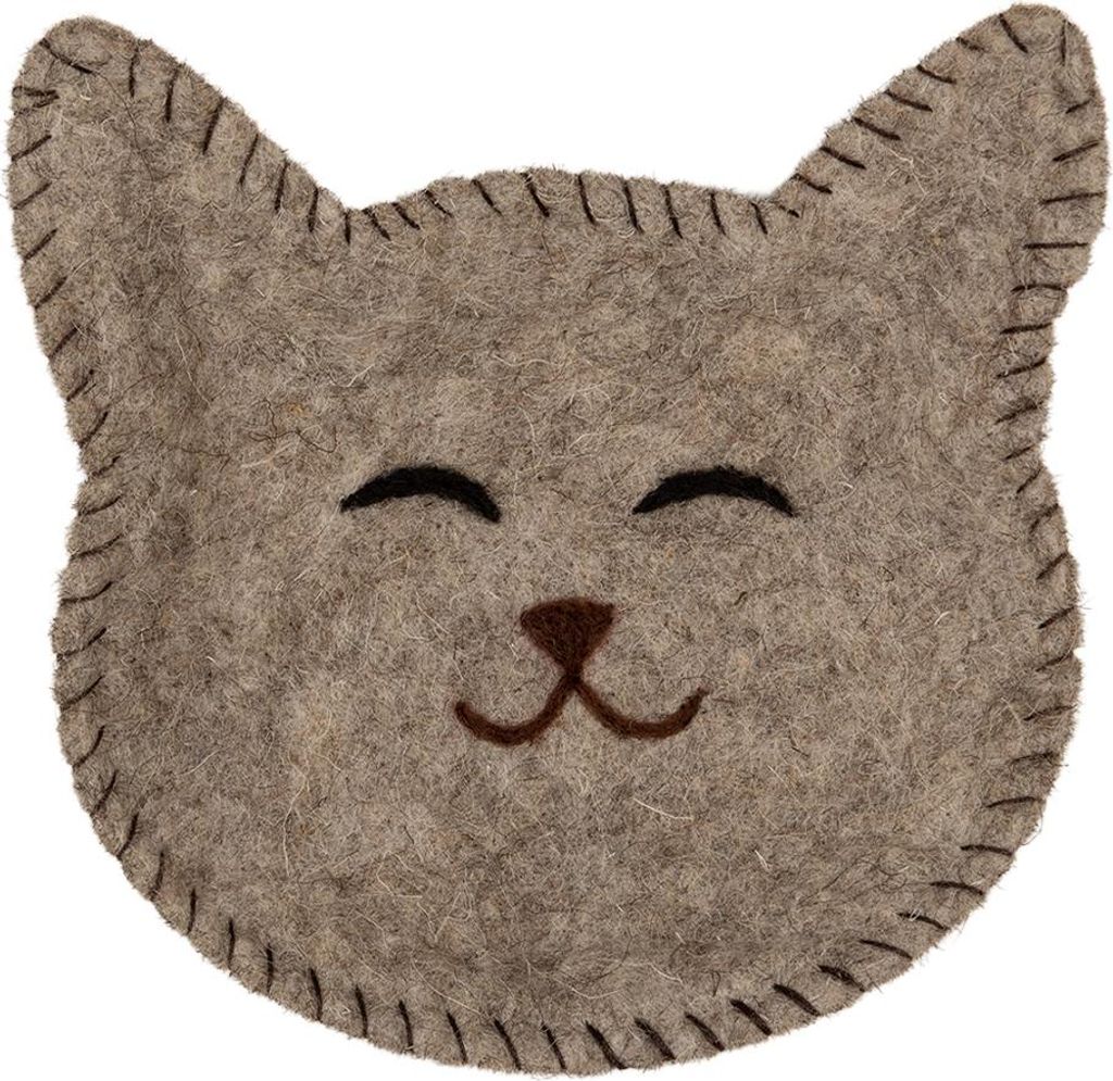 Clayre & Eef Dekoration Schale Katze 15x16x4 cm Grau Filz