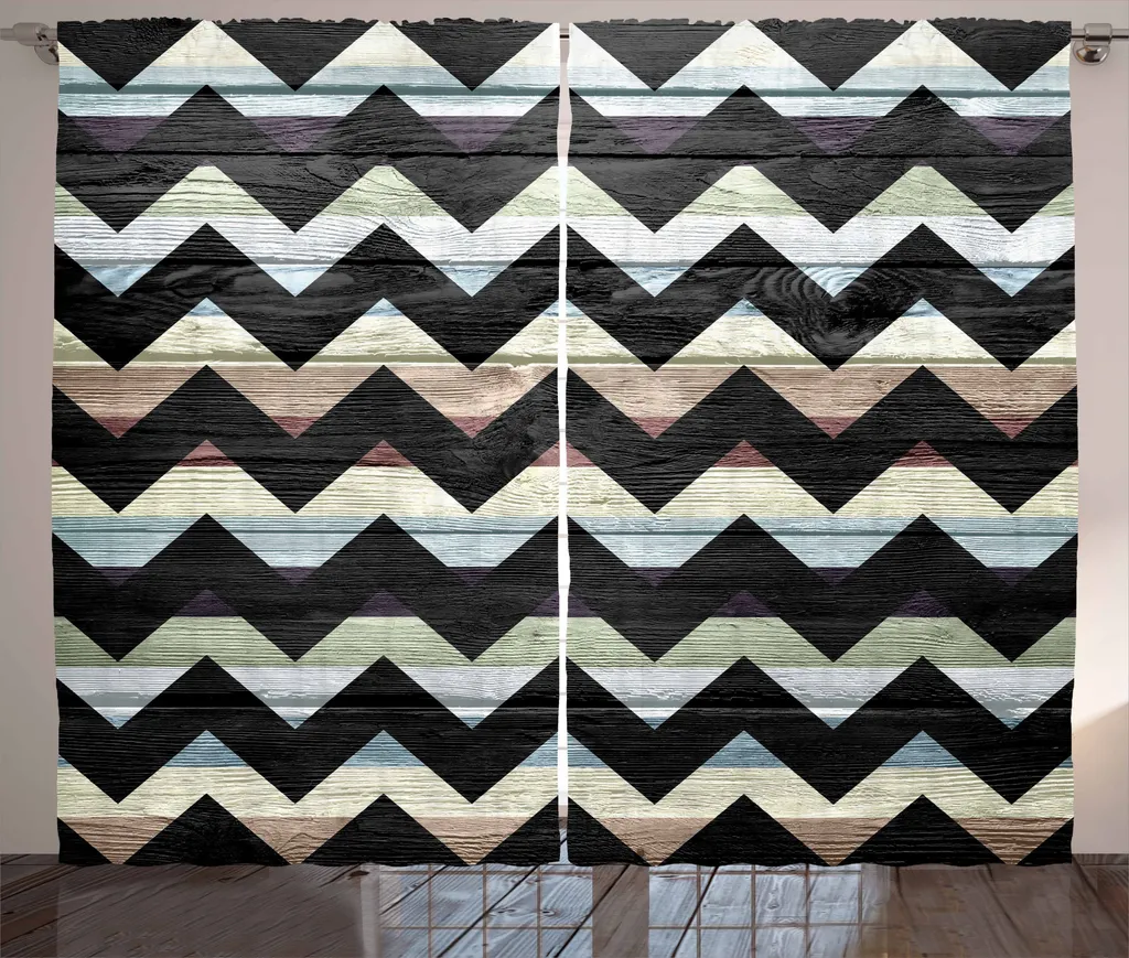 Rideau chevron rétro avec boucles et crochets, format 280x225 cm