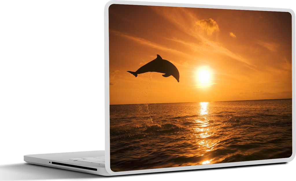 MuchoWow Laptop Aufkleber Sticker Cover Delfin - Sonne - Meer 32.5x23.5 cm - Sticker für Laptop - Selbstklebend