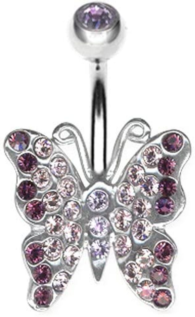 Bauchnabel Silber 925 Piercing Schmetterling Mit Kristall Elements- Amethyst