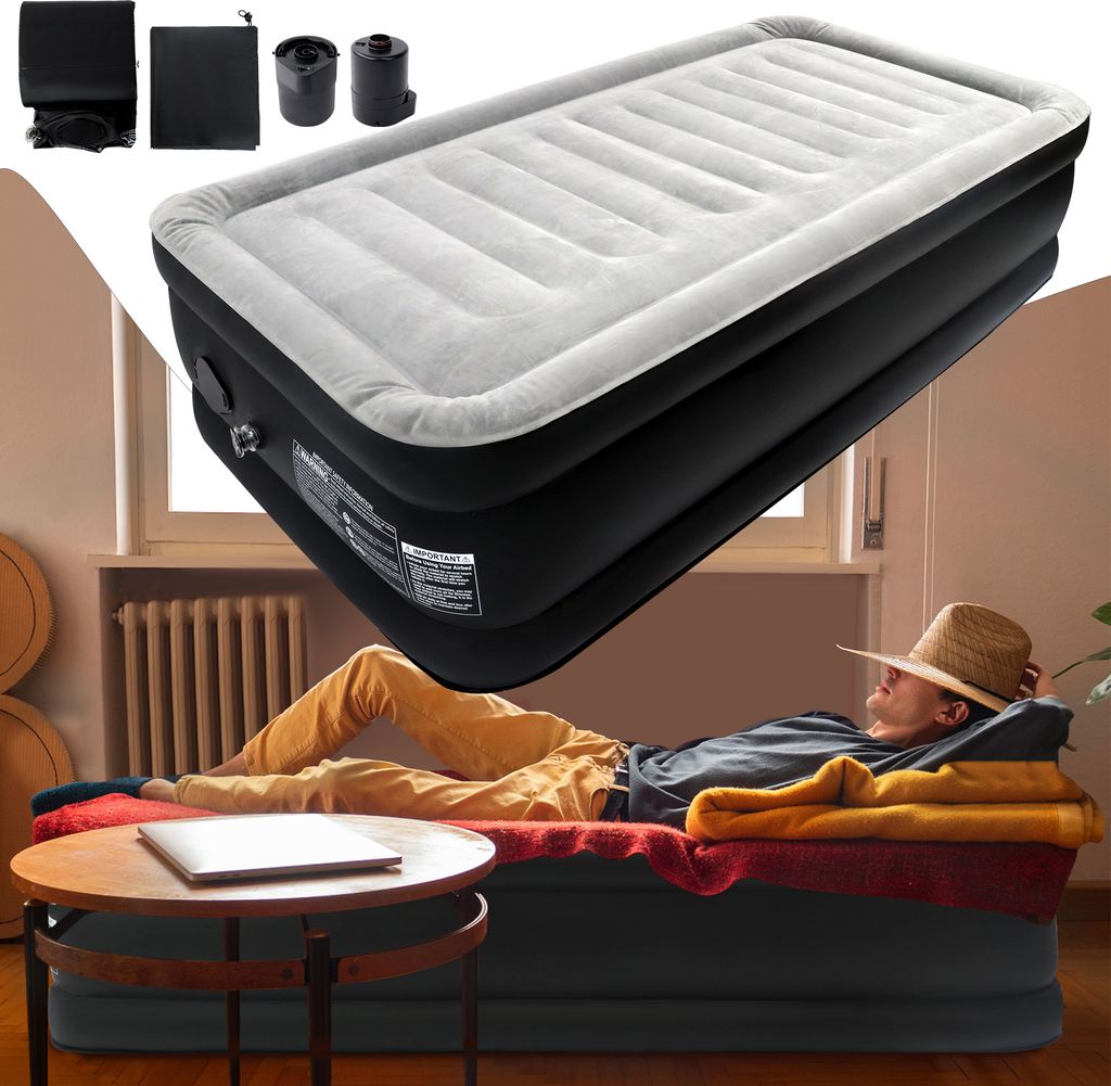 LARS360 Aufblasbare Matratze Luftbett 1 Person --200 x 98 x 46 cm Selbstaufblasend Camping mit Elektrischer Luftpumpe Gästebett Luftmatratze Matratze