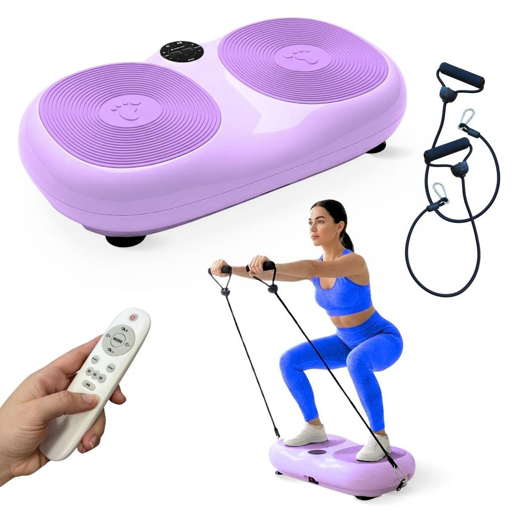 Mobiclinic Vibrationsplattform 150 kg 99 Geschwindigkeiten 9 Programme Elastische Bänder Bildschirm und Fernbedienung Lila Karol
