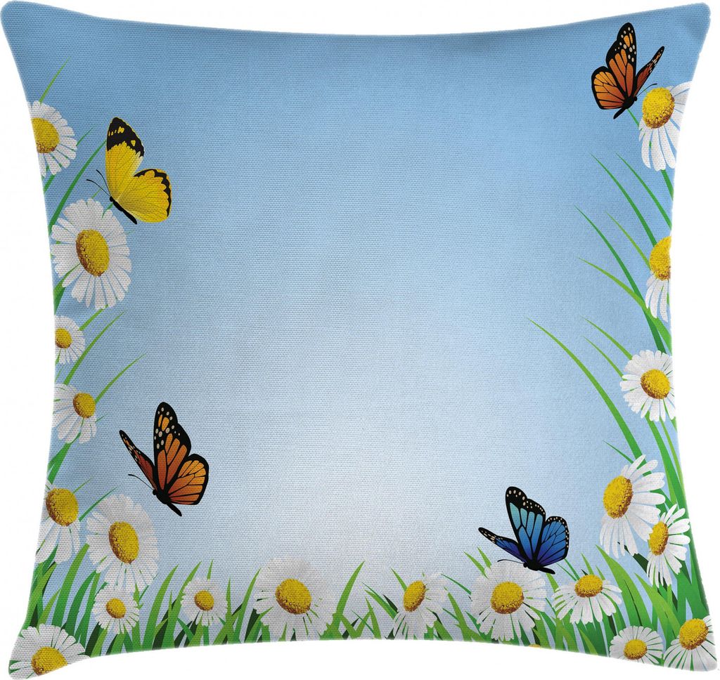 ABAKUHAUS Bunt Kissenbezug, Gänseblümchen mit Schmetterlingen, Waschbar mit Reißverschluss Kissenhülle mit Farbfesten Klaren Farben Beidseitige...
