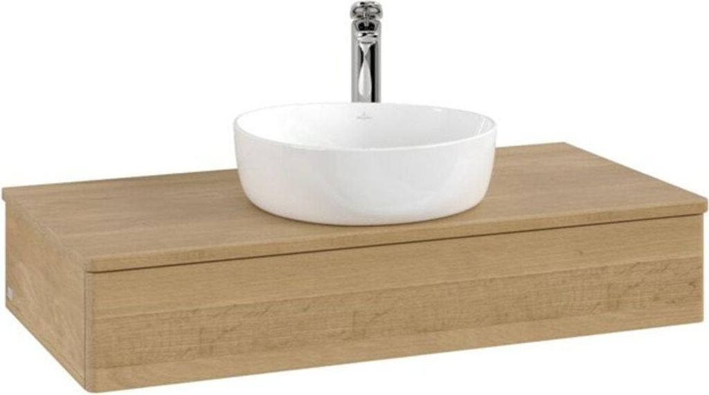 V&B Waschtischunterschrank ohne Frontstruktur, mit Beleuchtung Antao 100x19x50cm, WBP-farbe hon. Oa, hon. oak