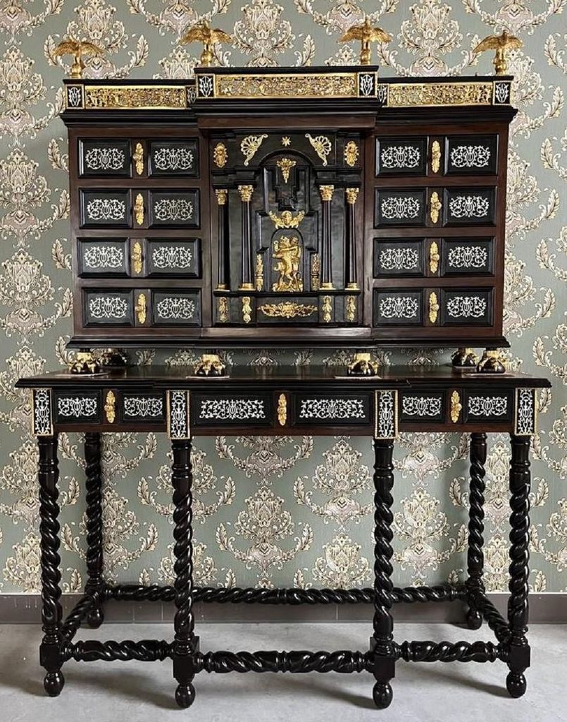 Casa Padrino Luxus Barock Sekretär Schwarz / Braun / Gold - Handgefertigter Antik Stil Massivholz Sekretär mit Türen und Schubladen - Barock Bü...