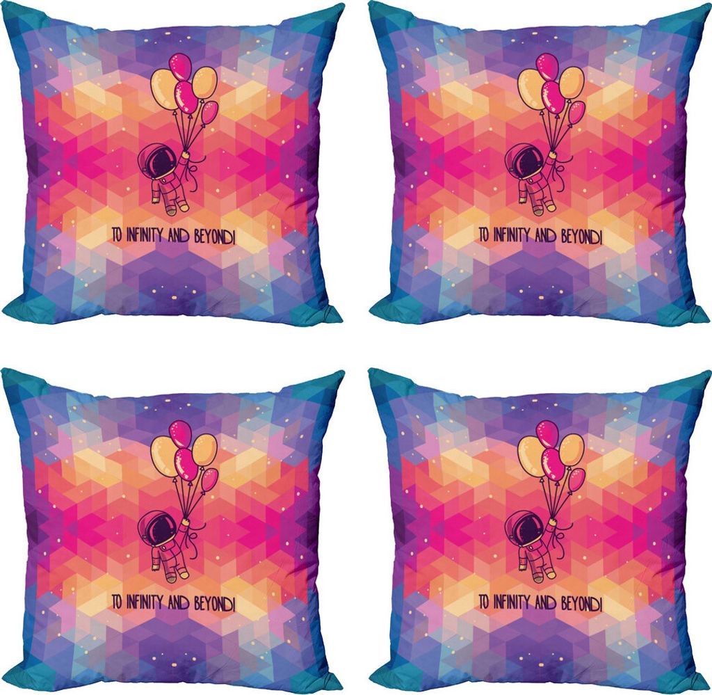 ABAKUHAUS Astronaut Kissenbezug Set (4 Stück), Doodle Space Man, Moderner Doppelseitiger Digitaldruck, 60 cm x 60 cm, rosa Multicolor