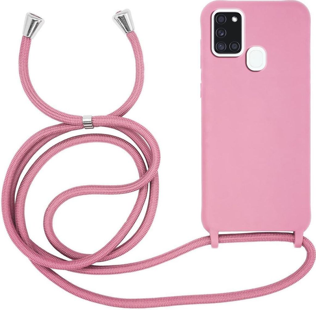 MyGadget Handykette für Samsung Galaxy A21s TPU Hülle mit Band - Handyhülle mit Handyband zum Umhängen Kordel Schnur Case Schutzhülle - Rosa
