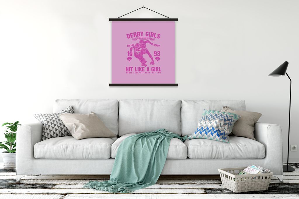 MuchoWow Textilposter Jahrgang - Skeeler - Frau 120x120 cm mit schwarzem Rahmen - Aufhängungsset