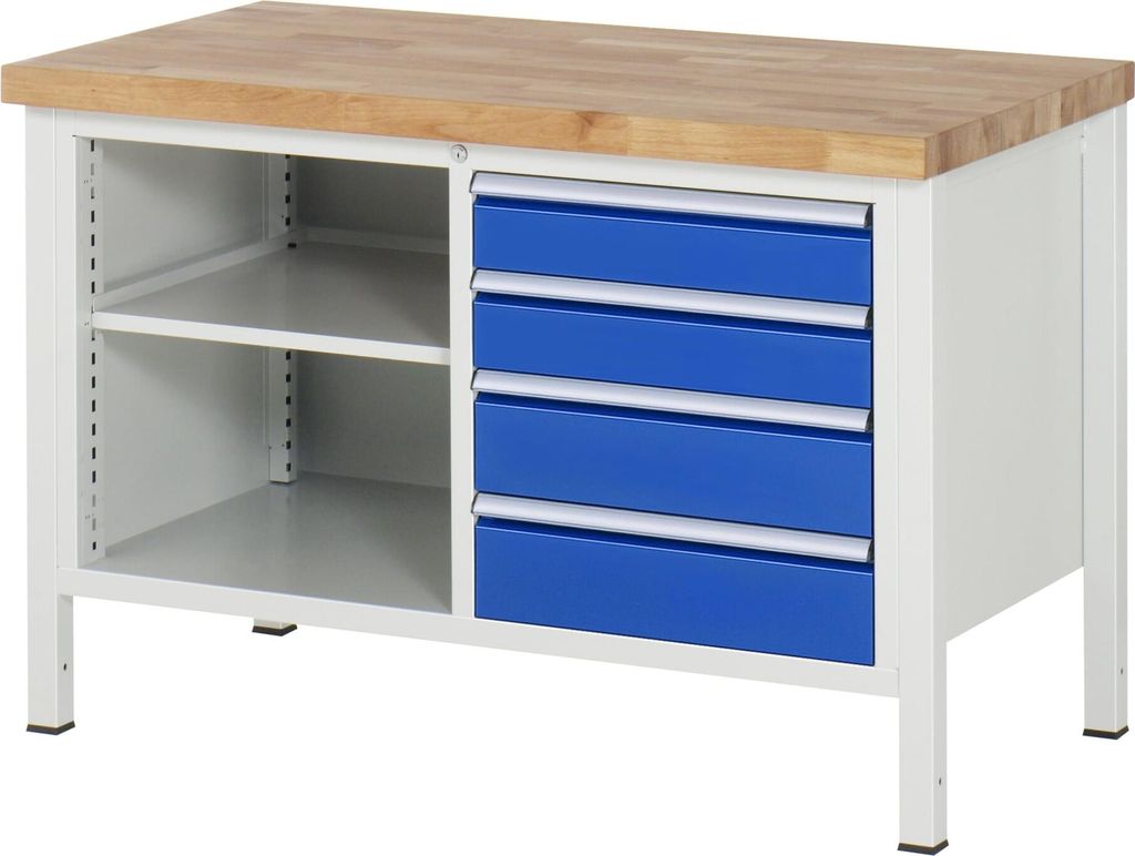 Rau Werkbank höhenverstellbar 8463A2, B1250xT700xH840-1040mm, 4x Schublade-TA