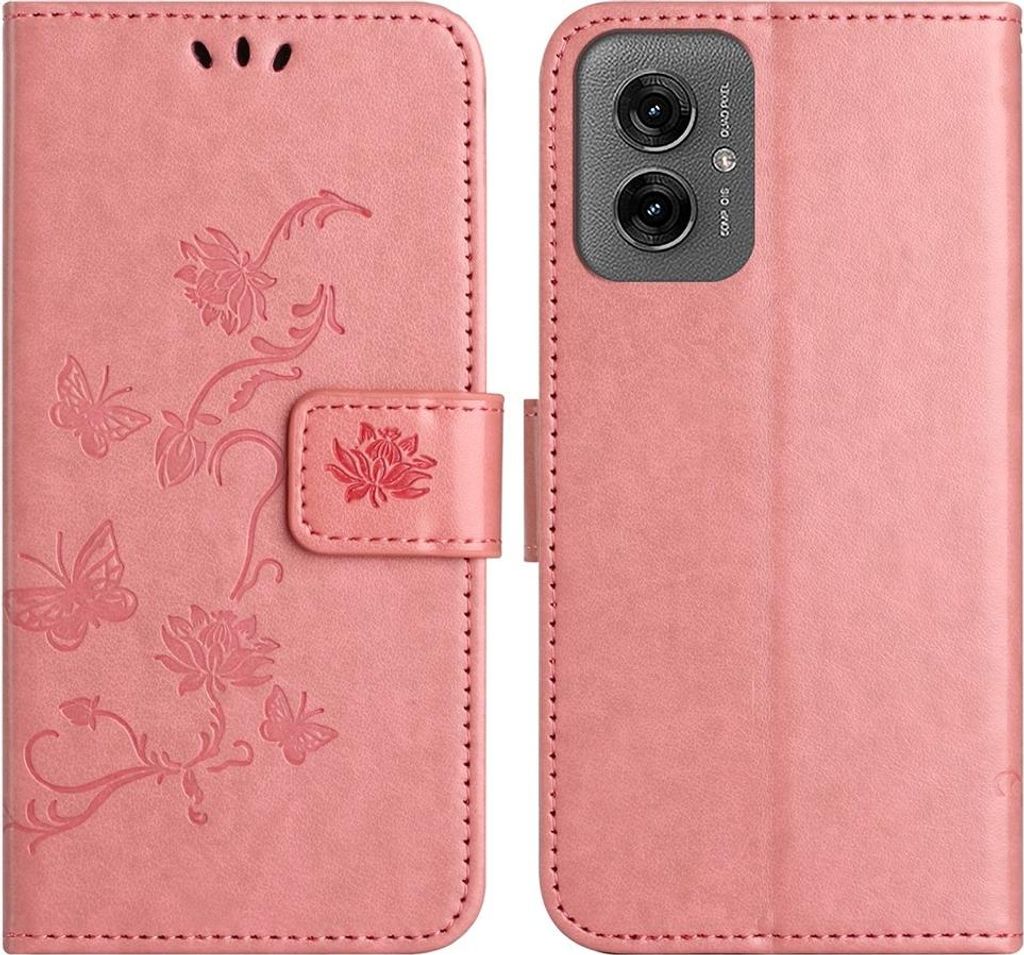 Motorola Moto G55 Hülle - Coverup Blumen & Schmetterlinge Klapphülle - Rosa