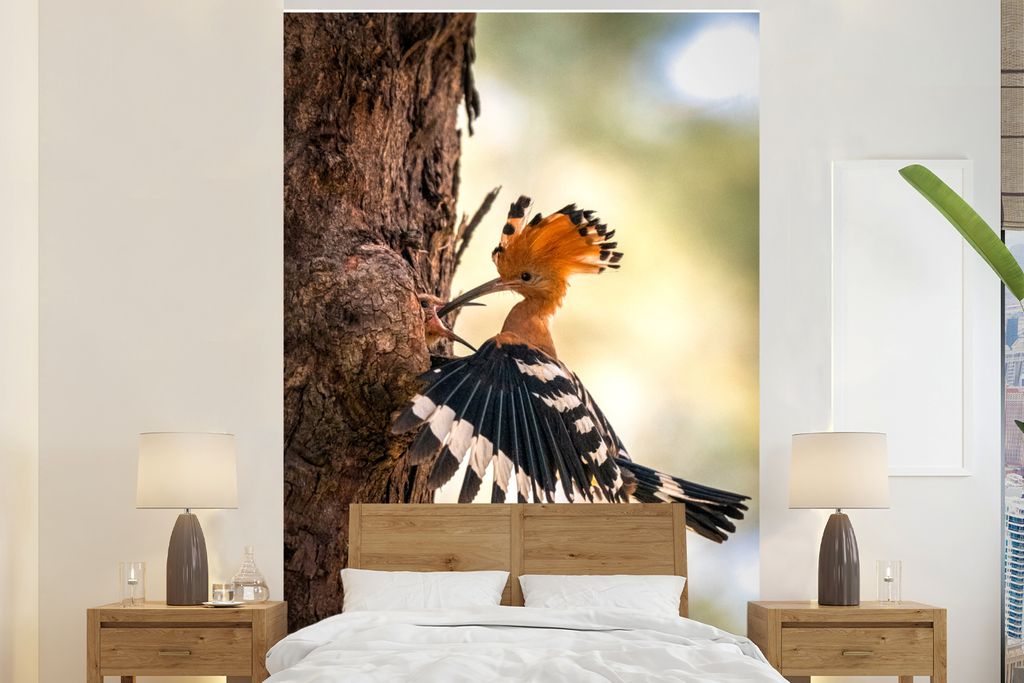 MuchoWow Fototapete für Wohnzimmer oder Schlafzimmer Wandtapete Vinyl Motivtapete Vogel - Baum - Wald - 195x300 cm - Das Hintergrundbild