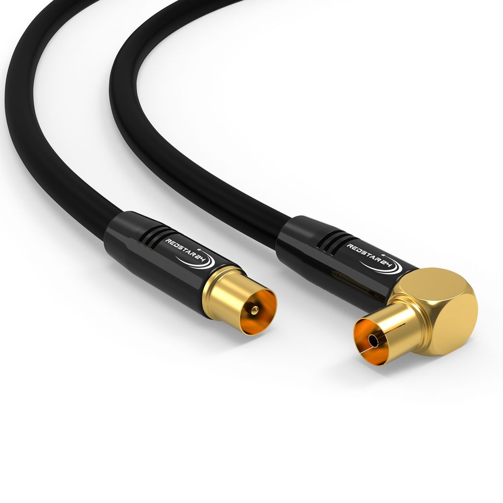 Antennenkabel Digital TV Kabel 135db Koax Stecker 90° Buchse VERGOLDET HD UHD Schwarz 15m