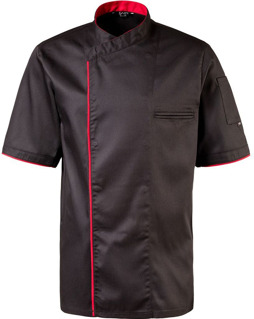Kochjacke halbarm, Druckknöpfe, Fb. schwarz, Paspel rot, Gr. 2XL : rot : 2XL : 65% Polyester 35%Baumwolle 220 g/m²