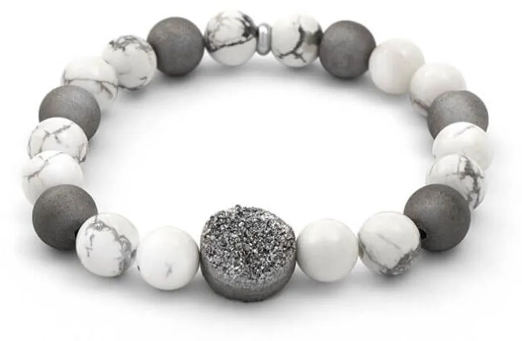 Bracelet perles agate et howlite MINK123 - Bijou 19 cm haute qualité