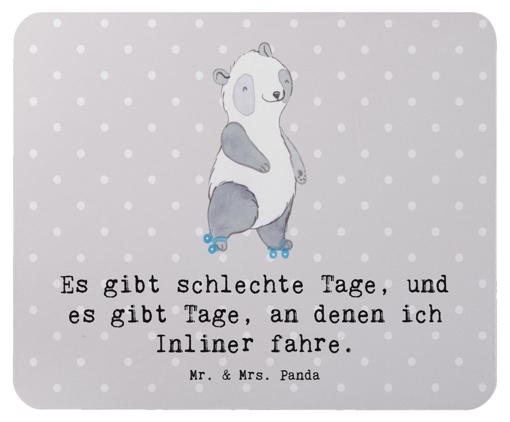 Mr. & Mrs. Panda Mousepad Panda Inliner fahren - Grau Pastell - Geschenk, Mouse Pad, Mauspad, Inlinern, Rollschuh, computermatte, computer, mousematte