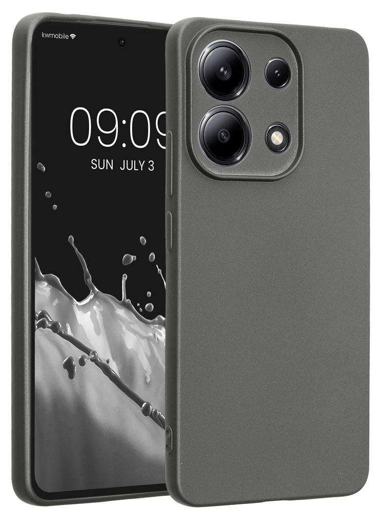 kwmobile Handyhülle für Xiaomi Redmi Note 13 4G Hülle - weiche Silikon Case metallisch schimmernd - Schutzhülle Cover - Metallic Grau