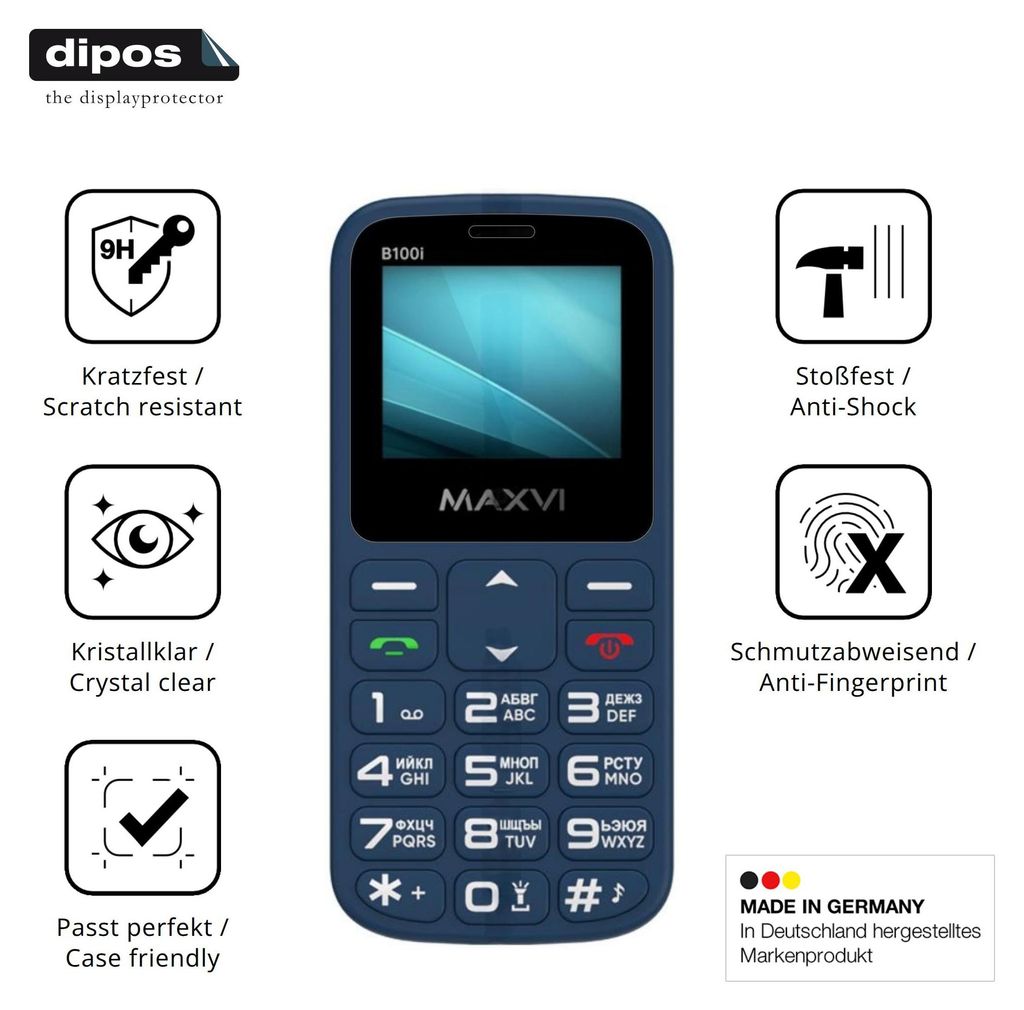 2x Schutzfolie für Maxvi B100i - Anti-Shock 9H Folie dipos Glass Kunststoffglas