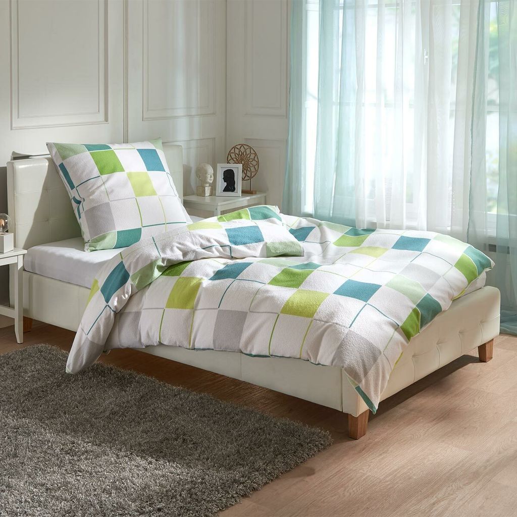 Traumschlaf Frottee Bettwäsche Karo grün 155x220 cm + 80x80 cm