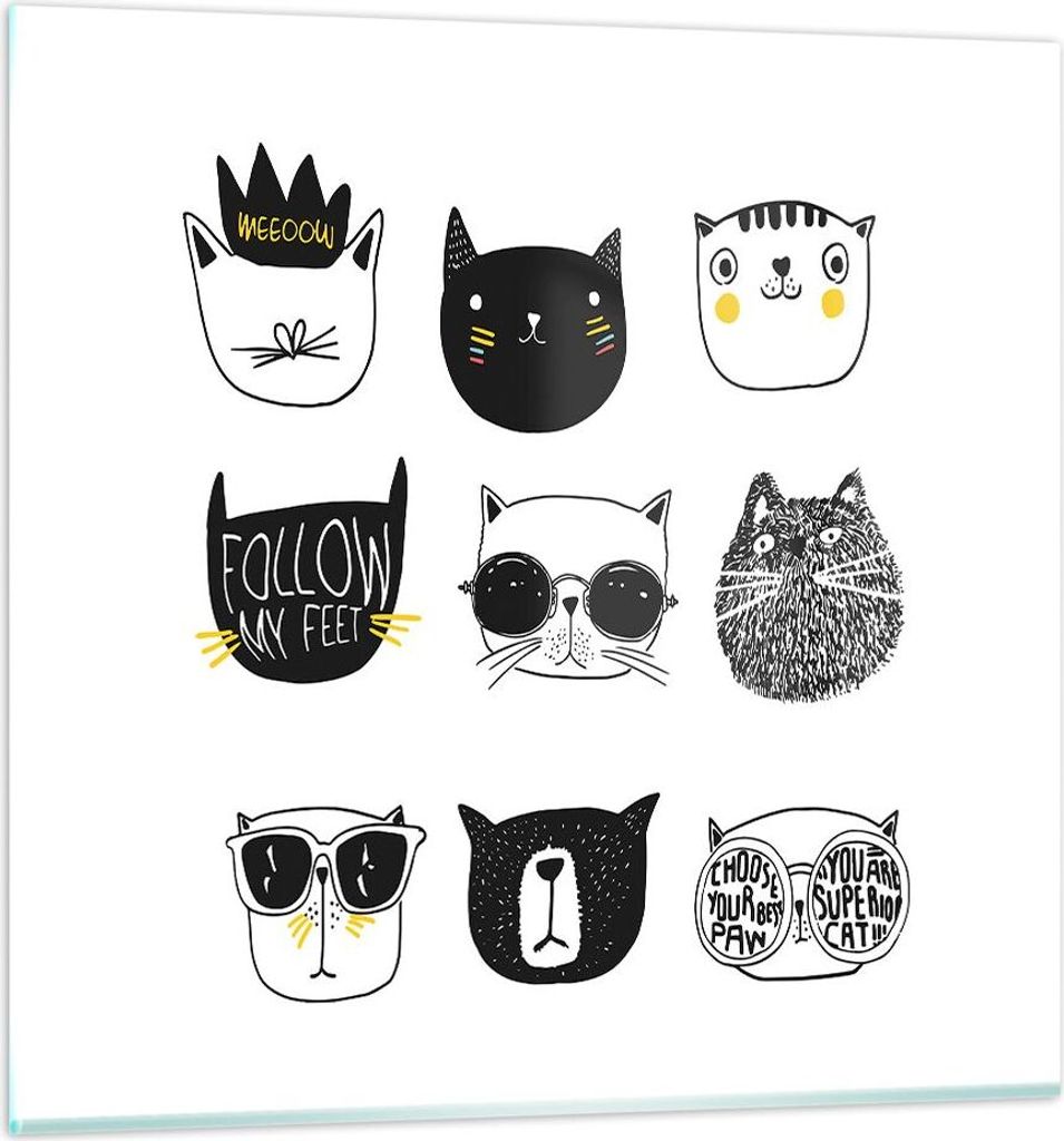 Bilder auf glas - Katze Haustier Tiere Illustration - 40x40cm - Glasbilder - Wandbilder - Kunstdruck - zum Aufhängen bereit - Wanddekoration aus G...