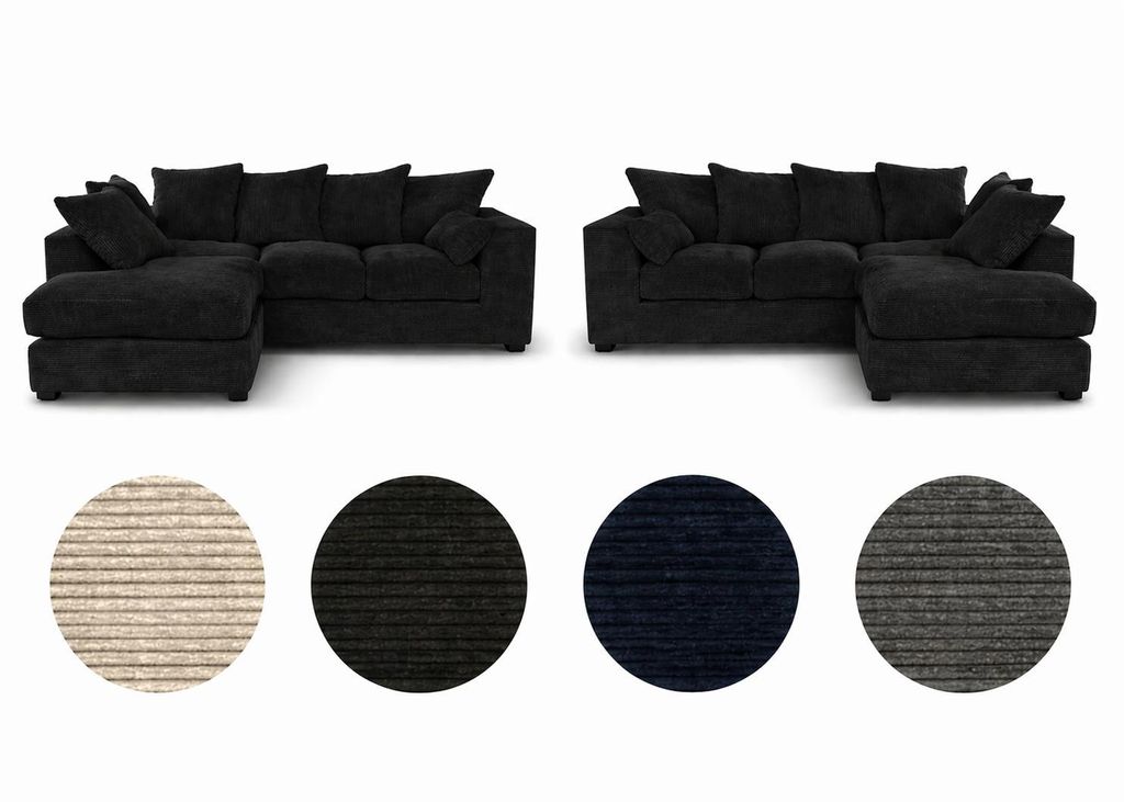 Ecksofa Links DIVERS 3-Sitzer Cord Schwarz 212x166 cm L Produktbild 