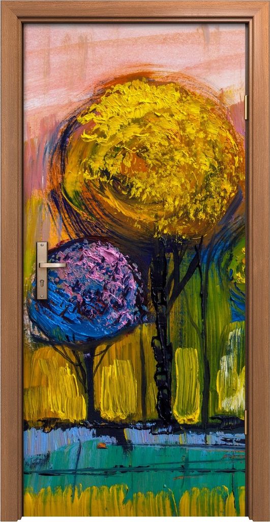 Türposter 90x200 cm Türaufkleber Türtapete Türfolie Klebefolie groß Malerei bunte Bäume