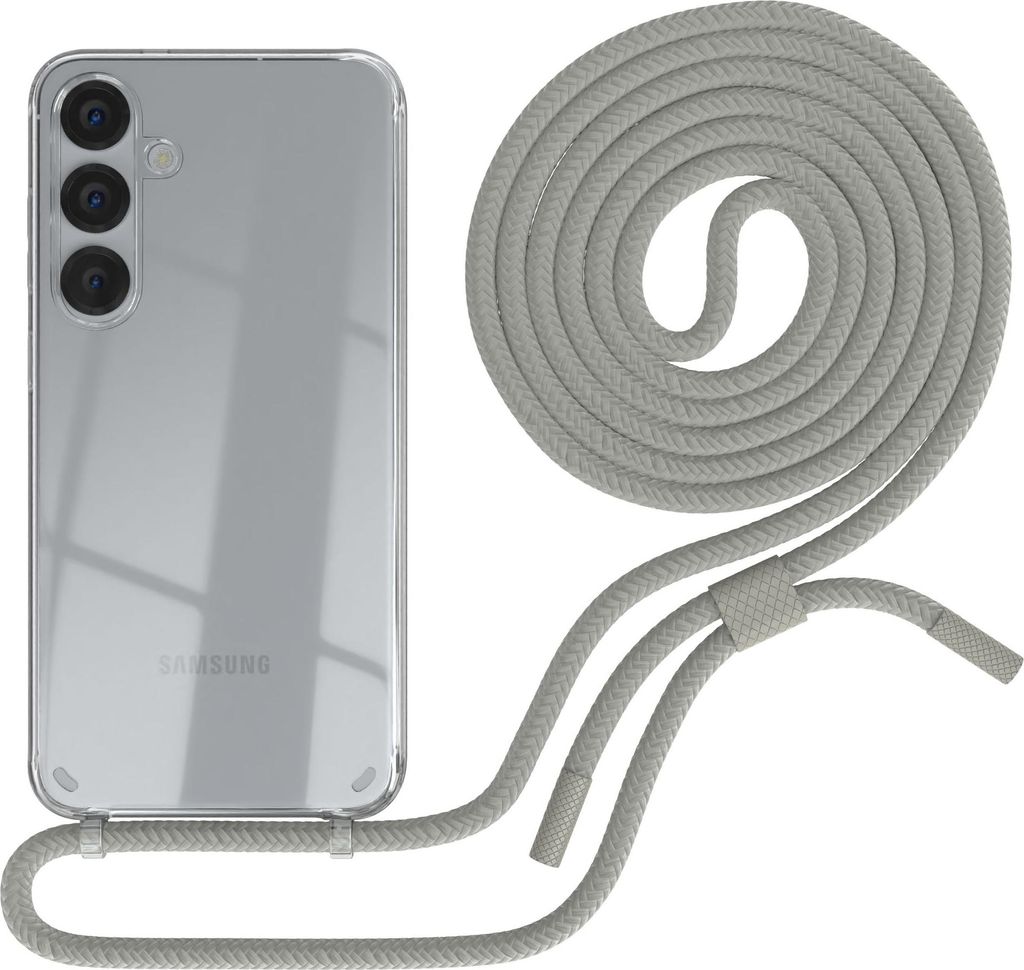 EAZY CASE Handykette für Samsung Galaxy S25 Plus, Clear Case aus Silikon, mit Umhängeband, abnehmbare Endstücke, Handyband in Beige
