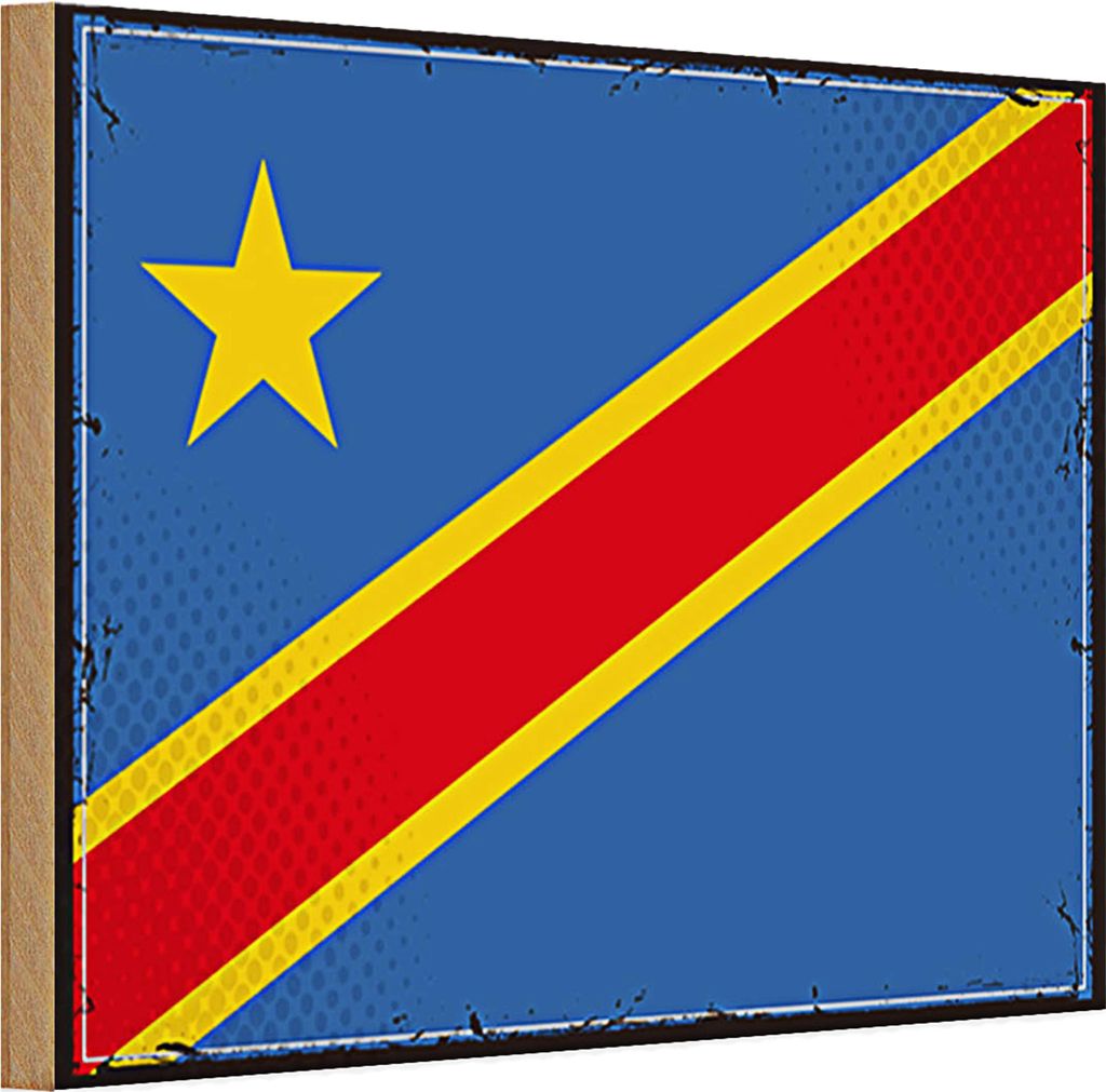 Holzschild Flagge DR Kongo 30x20cm Retro democratic Congo