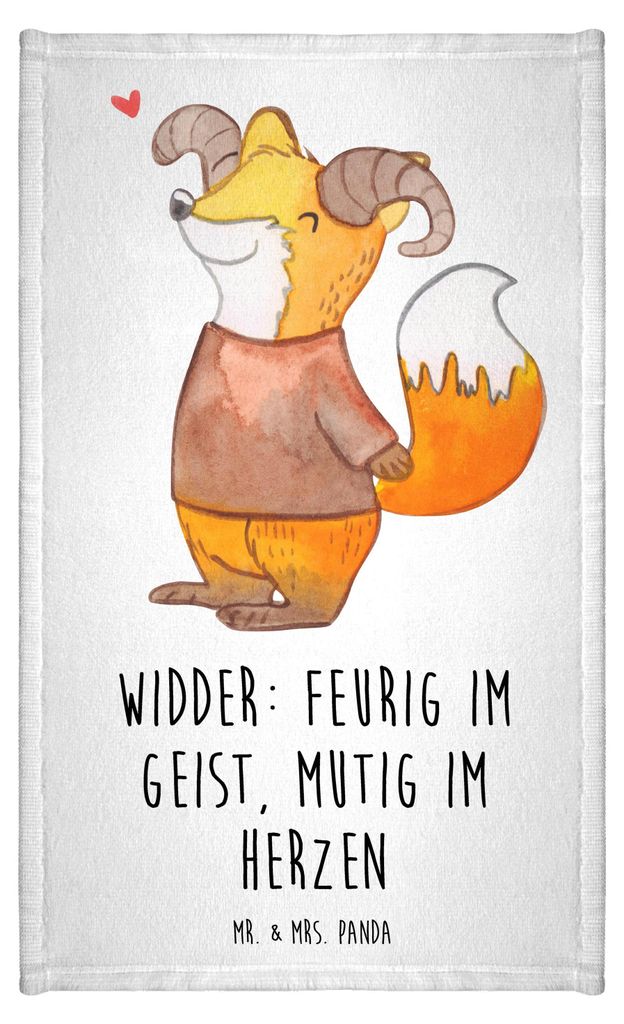 Mr. & Mrs. Panda Handtuch Widder Astologie - Weiß - Geschenk, Klein, Astrologie, Tierkreiszeichen, Gäste-WC, Design, Baumwollhandtuch, Geburtstag...