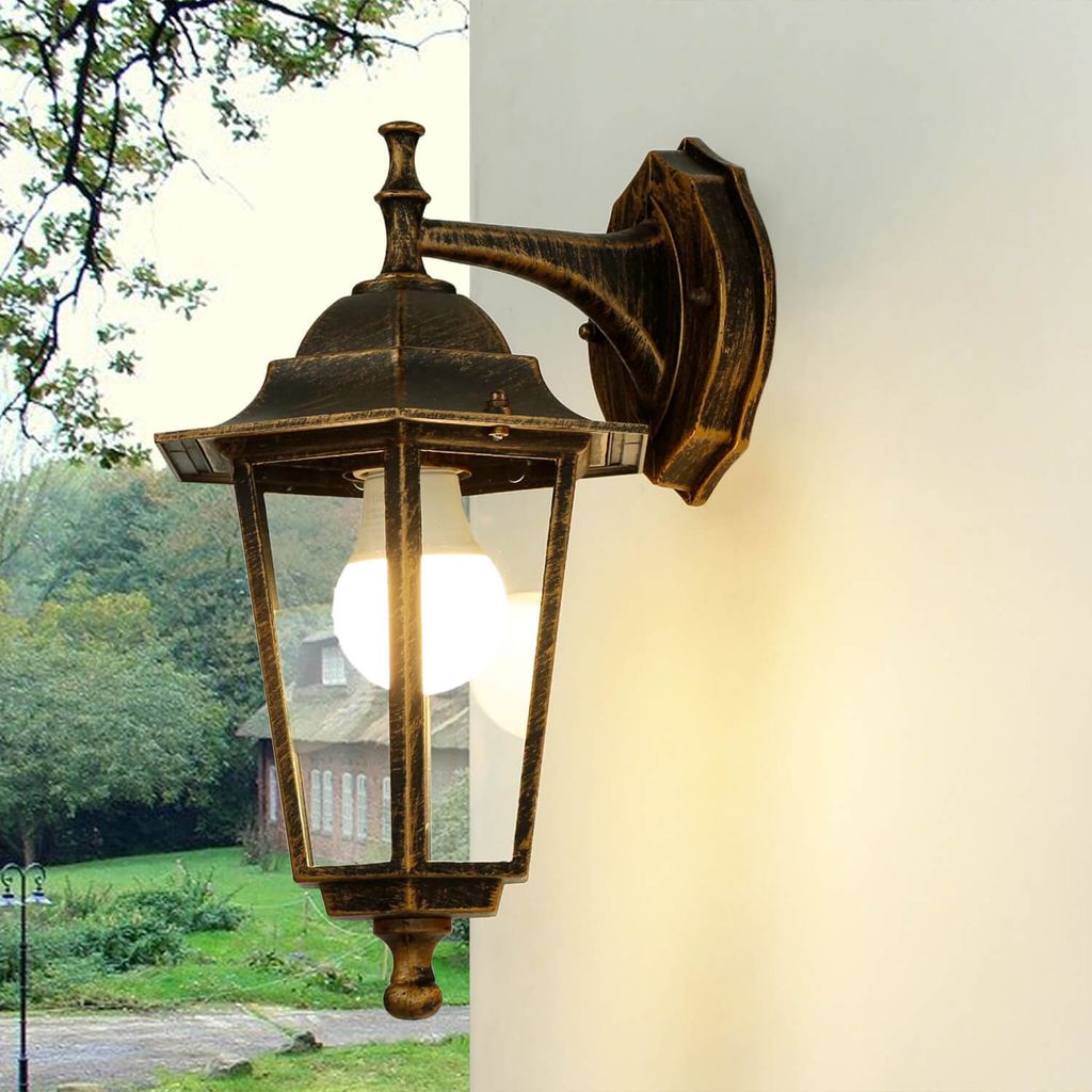 Rustikale Außenleuchte "Paris" Kupfer Antik Alu Glas E27 IP44 Wandlampe Garten Hof