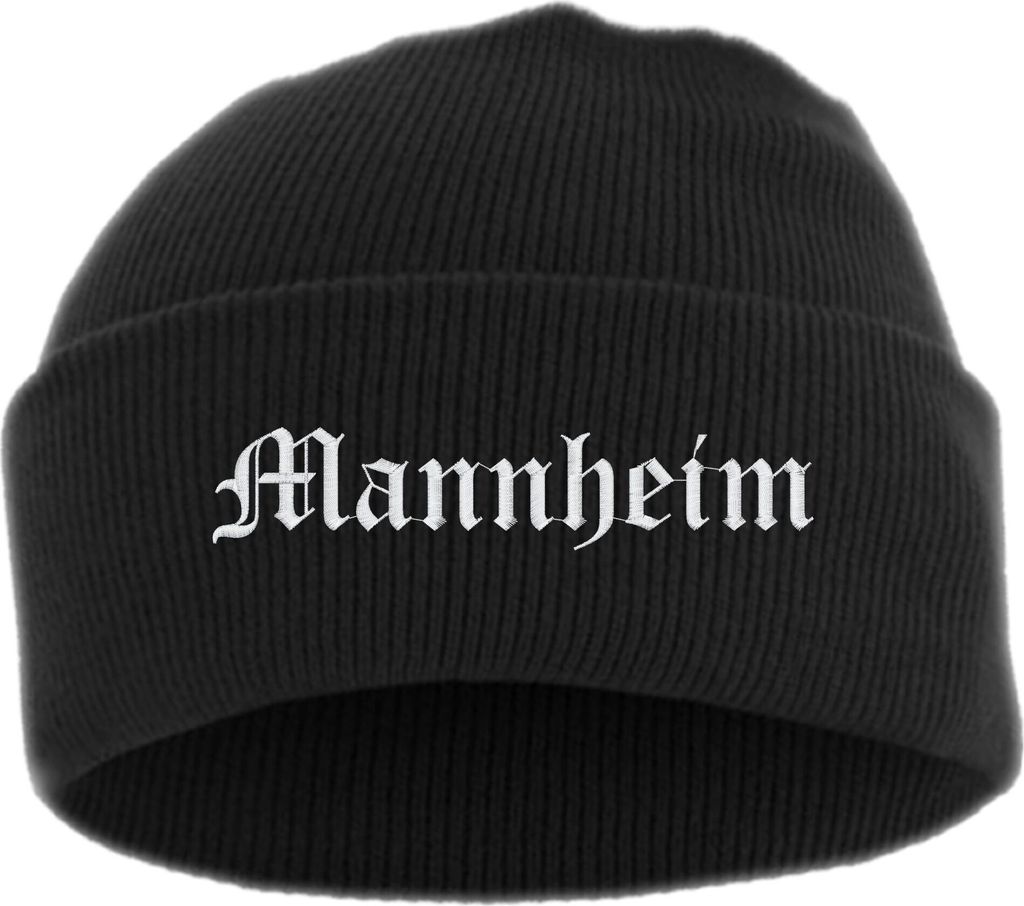 Mannheim Umschlagmütze - Altdeutsch - Bestickt - Mütze mit breitem Umschlag Einheitsgröße Schwarz