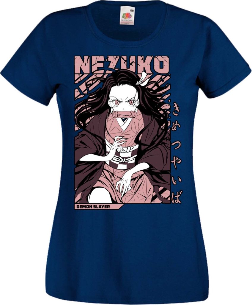 Damen T-Shirt Manga Anime Demon Anime Slayer Nezuko Kamado 01 Demonic Form, Lady S / Dunkelblau